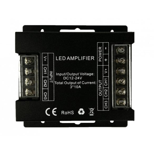 Jelerősítő RGB/CCT led szalaghoz 3*10A, DC12V - 360W; DC24V - 720W